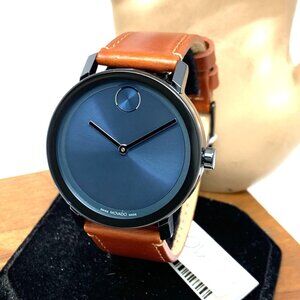 Movado Men's Watch 3600806 Bold Swiss Quartz Blue Dial 40mm Brown Leather Band